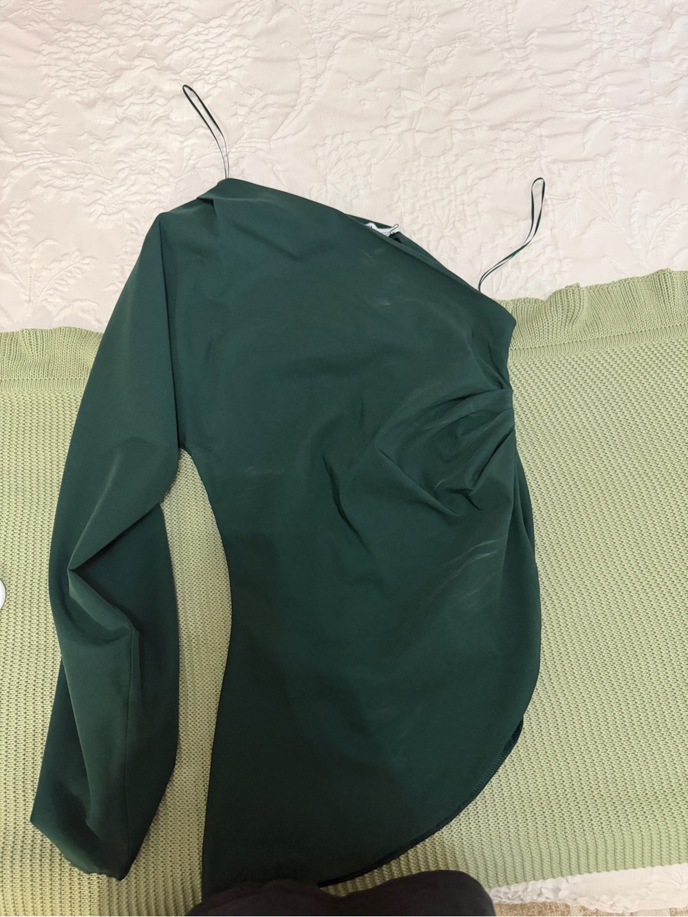 Zara One-Shoulder Asymmetric Dark Green Dress